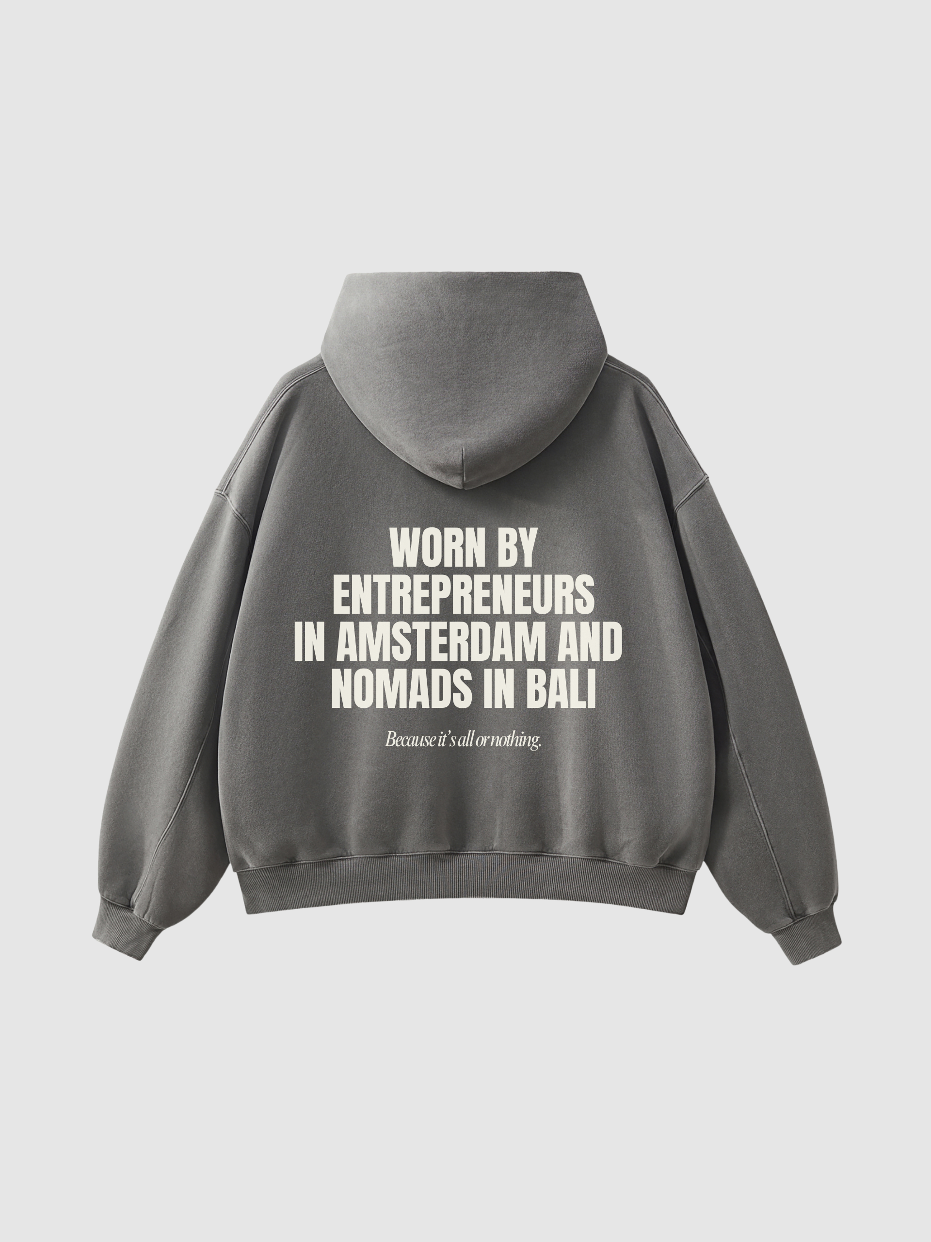 “All or nothing” Frayed Enzyme Washed Fleece Hoodie