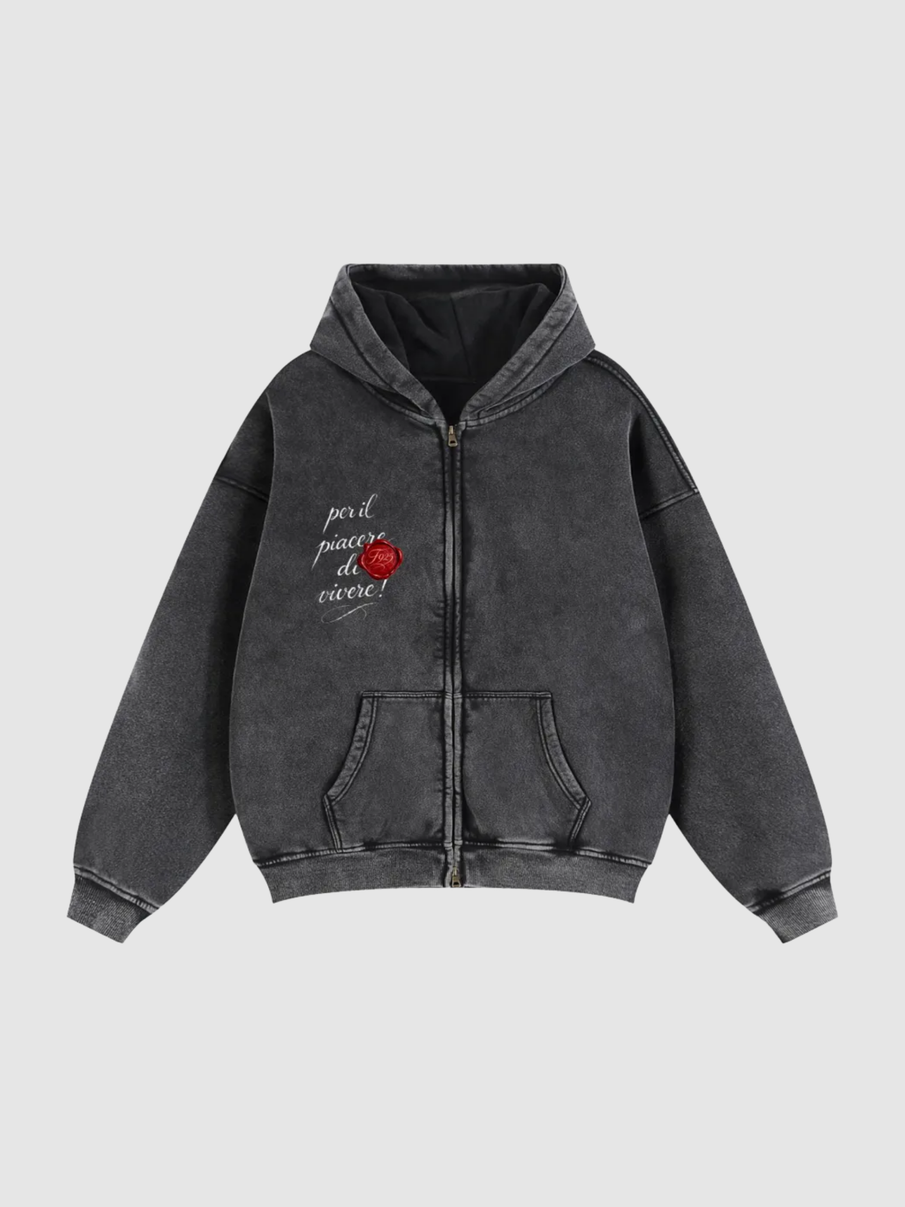 "Bevi e guida" Heavyweight Washed Zip Up Hoodie