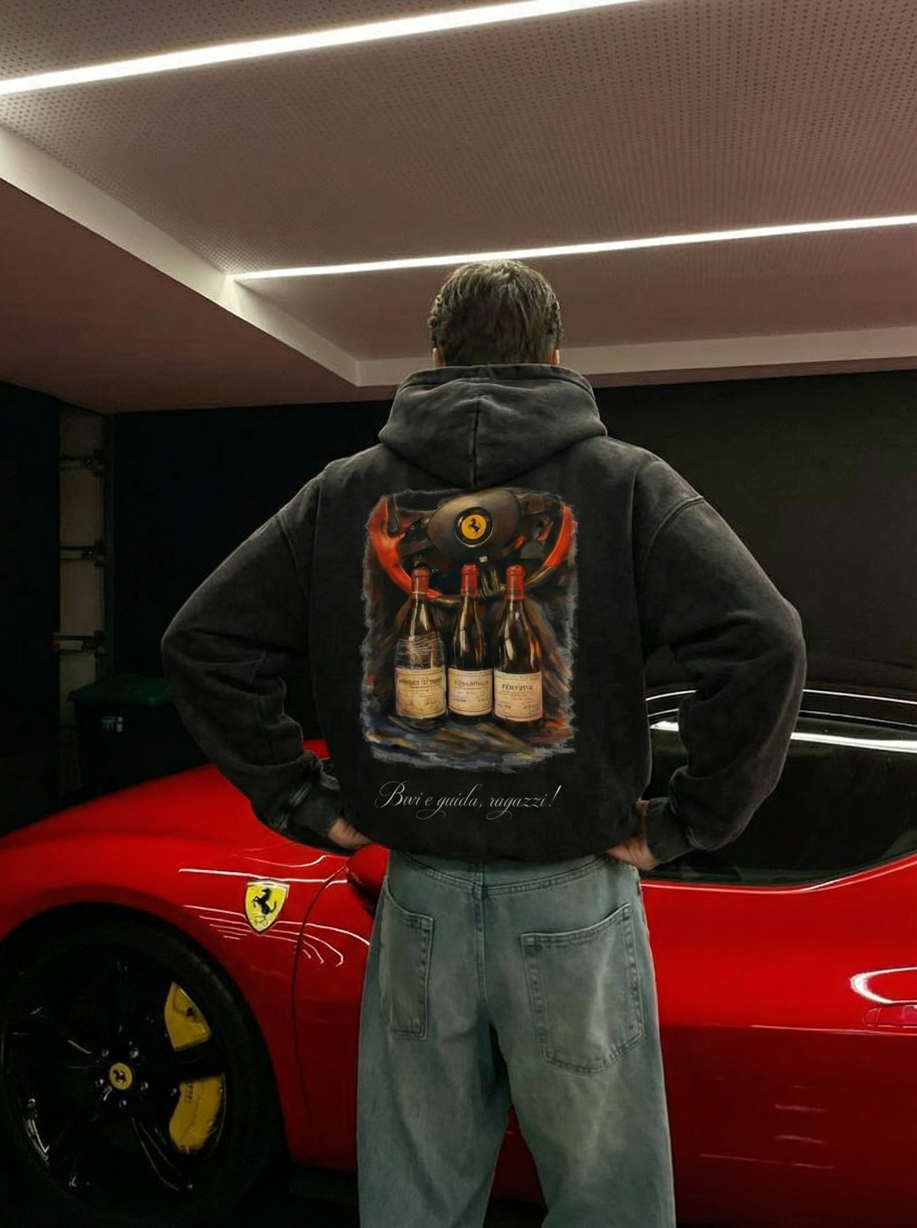 "Bevi e guida" Heavyweight Washed Zip Up Hoodie